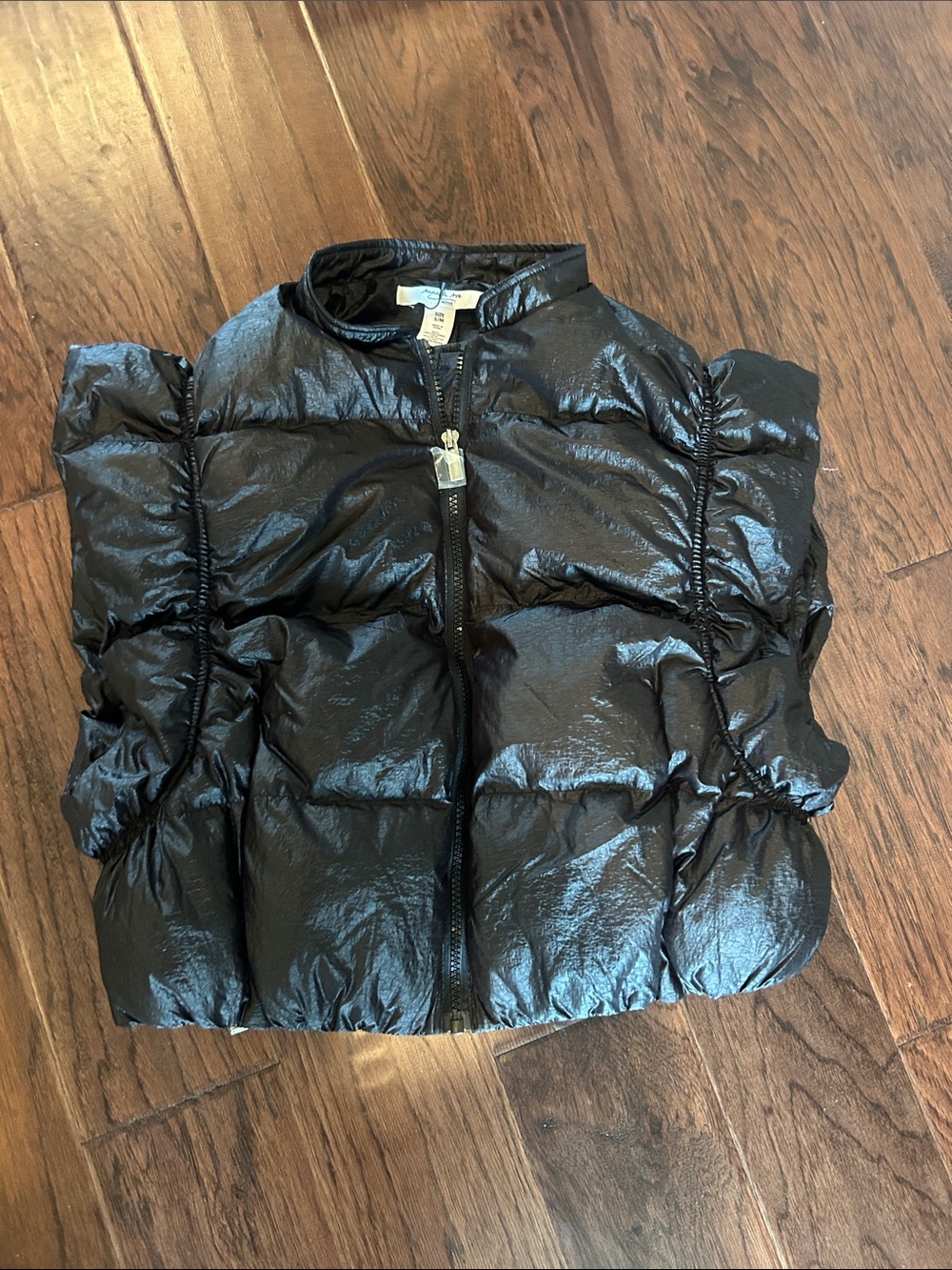 Anna & Ava Crop Full Zip Quilted Shiny Black Puffer Vest with Cap Sleeves